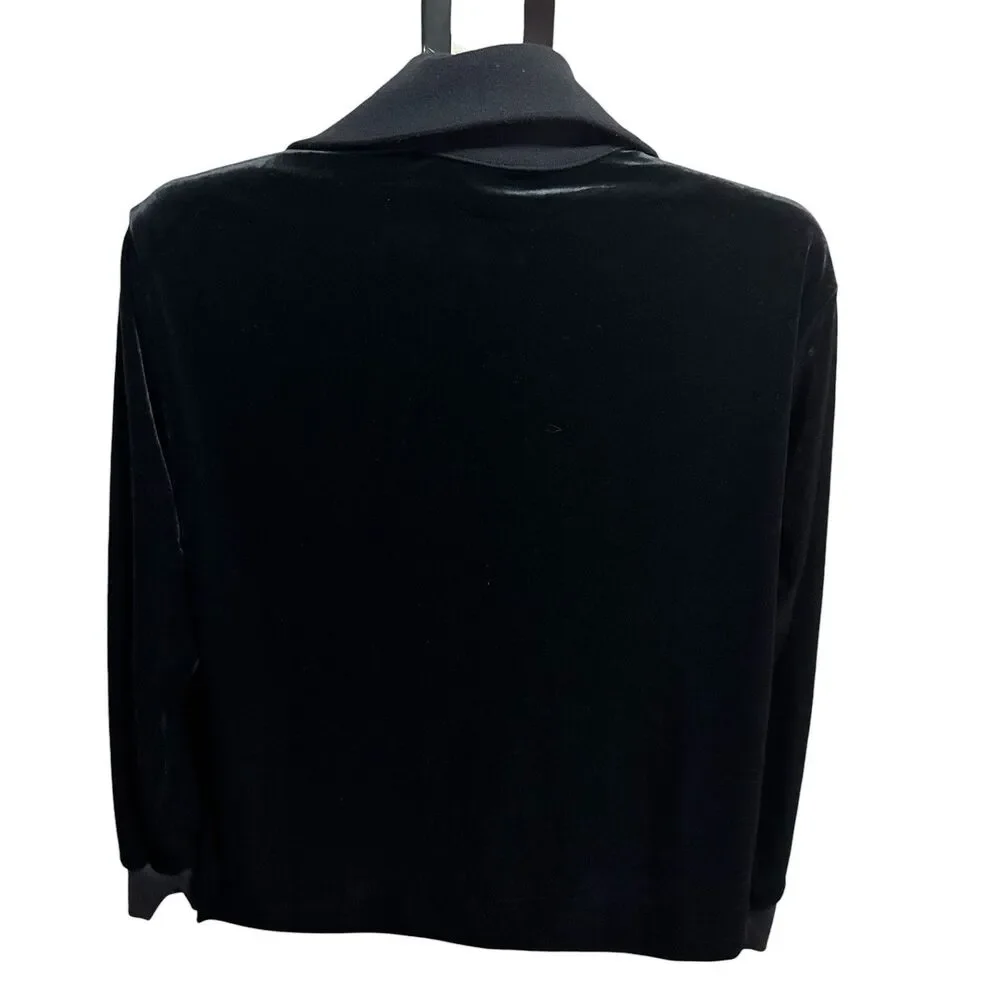 Spanx‎ 1/2 Zip Pullover Top Womens S Black Velvet Velour Long Sleeve Athleisure